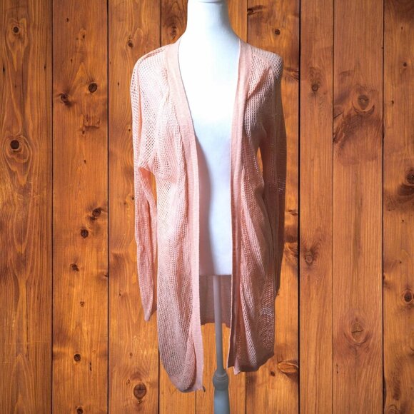 InCashmere Sweaters - in Cashmere Linen Blend Open Knit Longline Open Front Cardigan Size Large Beachy